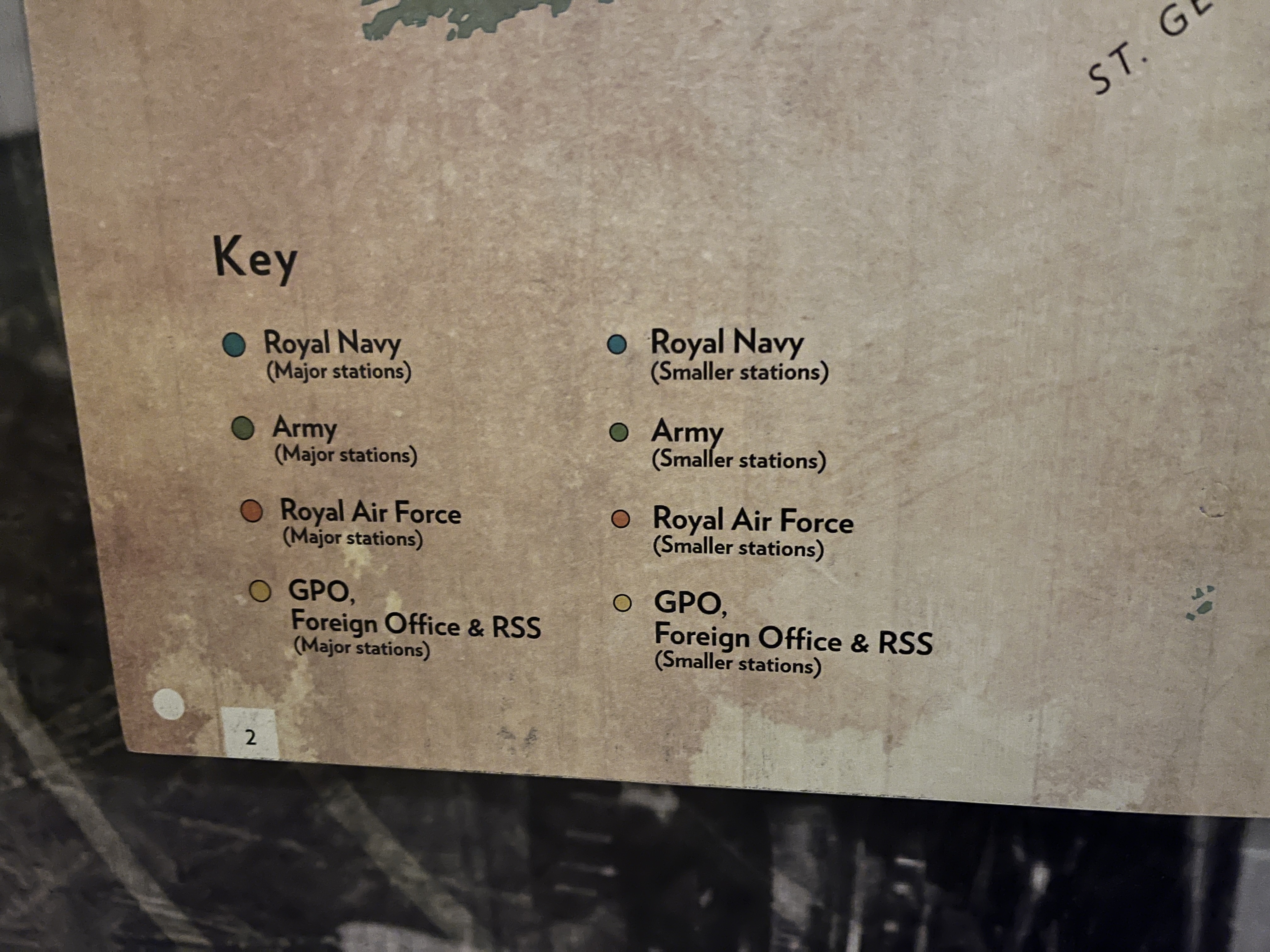 Key to intercept station map: Royal Navy, Army, RAF, GPO and RSS stations