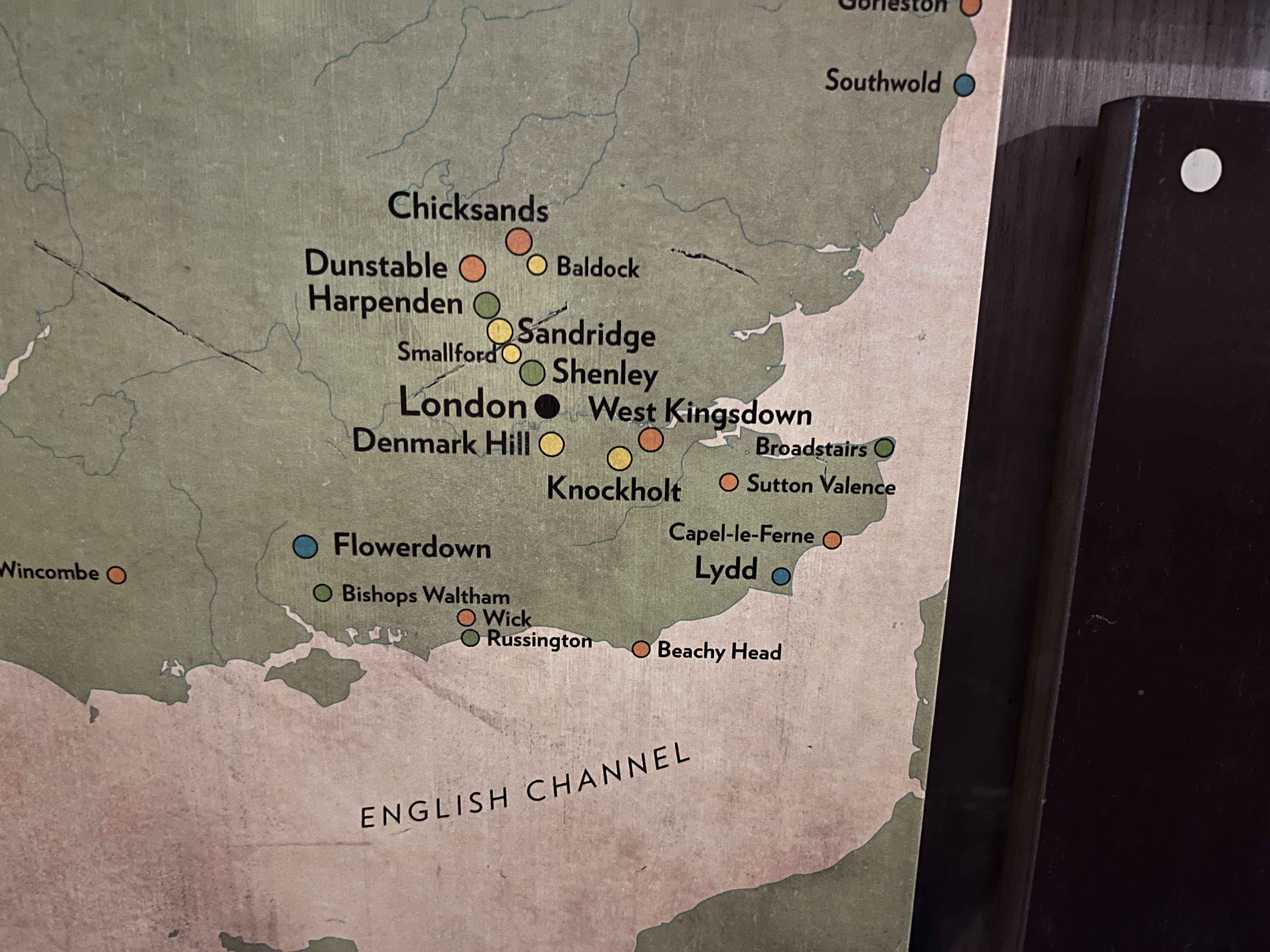 Map of WWII radio intercept stations across Kent and the Home Counties