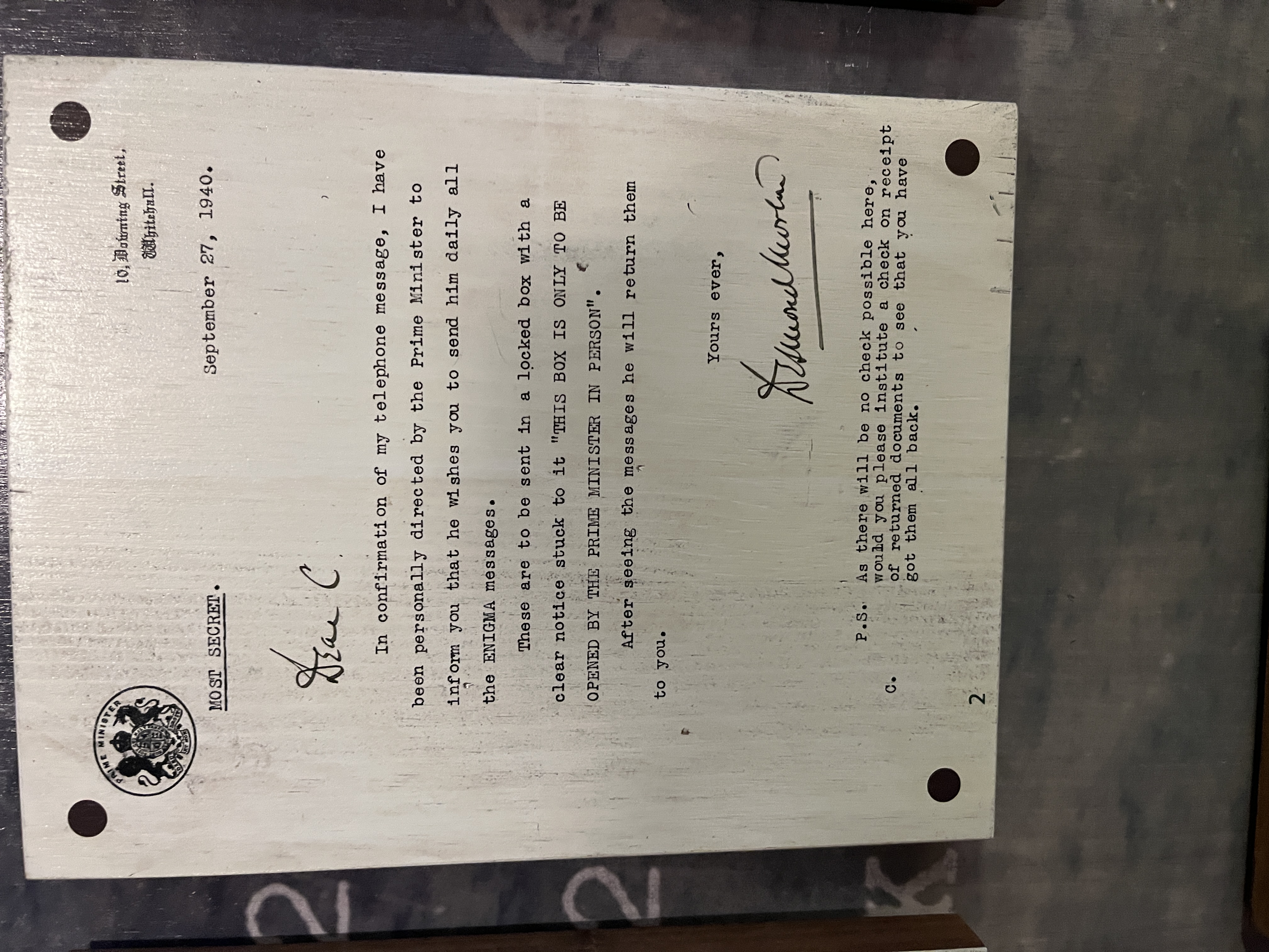 Letter from Desmond Morton to C, 27 September 1940, marked Most Secret