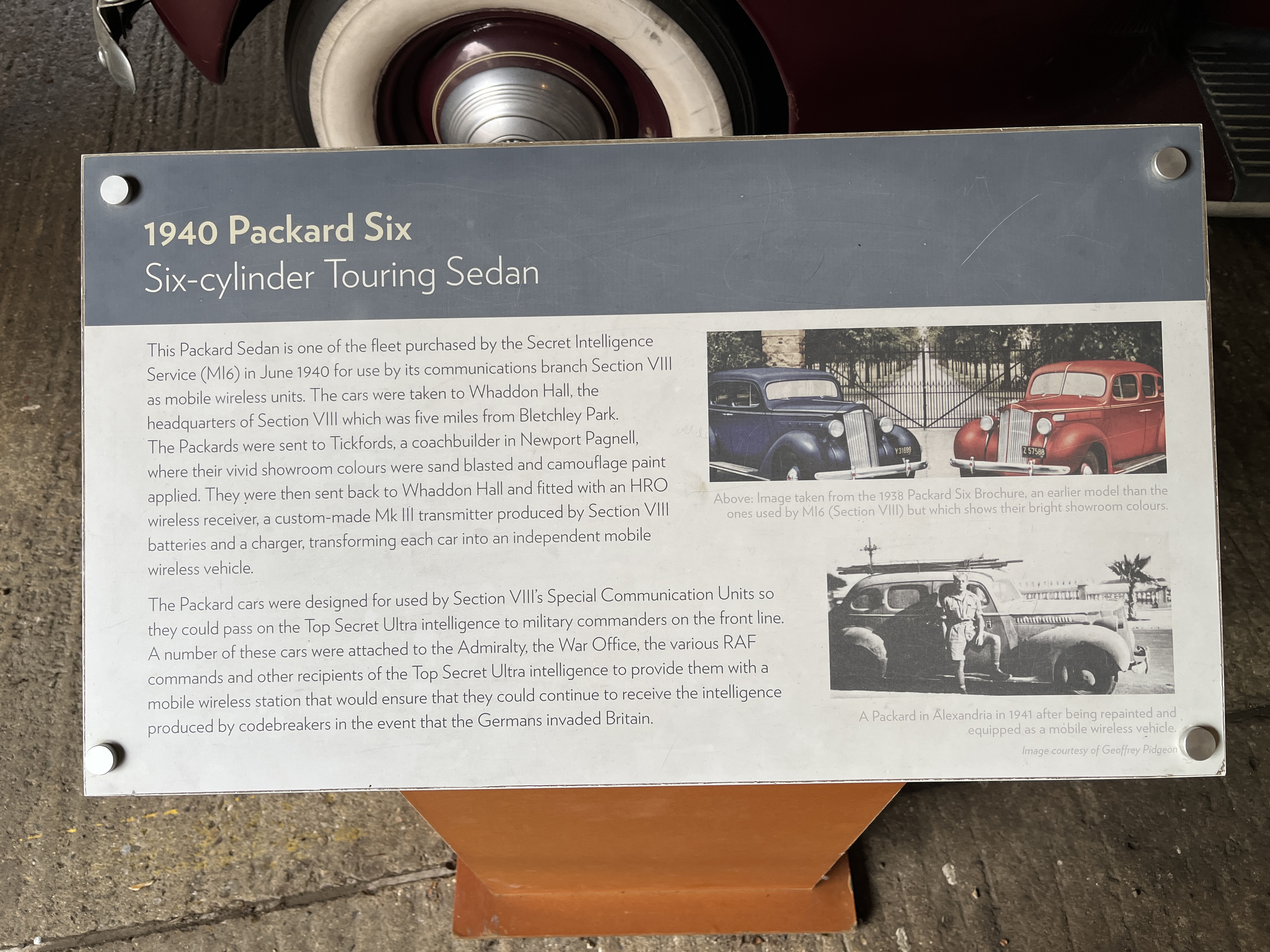 Museum plaque describing the Packard Six wireless car